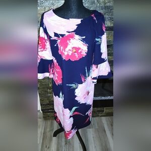 Phase 7 Seven Navy Floral Bell Sleeve Dress Size 8 New With TAGS
